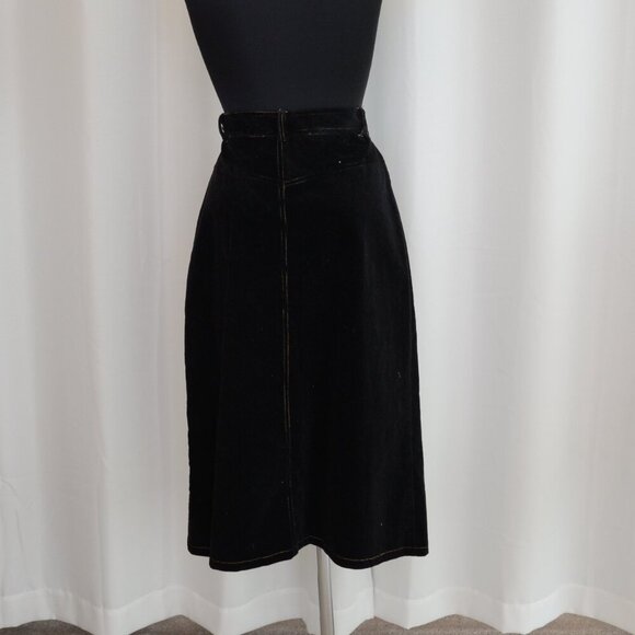 Y2K Black Corduroy Heart Patch Midi Skirt Sz 2 - Picture 3 of 6